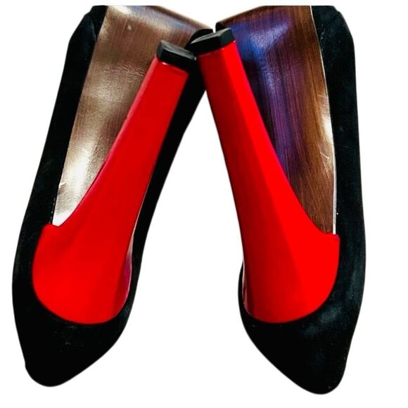 Stuart Weitzman Black Red Lacquer Pin Up Goth Vamp Peep Toe platform Heel 8 - Picture 11 of 15